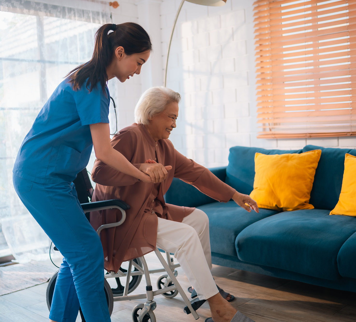 Dedicated,Caregiver,,Woman,Nurse,Provides,Supportive,Health,Care,For,Elderly Dedicated Caregiver, Woman Nurse Provides Supportive Health Care for Elderly Patients at Home, Ensuring Retirement Comfort with Professional Medical Assistance, Healthy Living